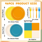 Oitnlaughter 96PCS Boho Sun Party Plates & Napkins – Blue Orange Mustard Yellow Disposable Set for 24 Guests