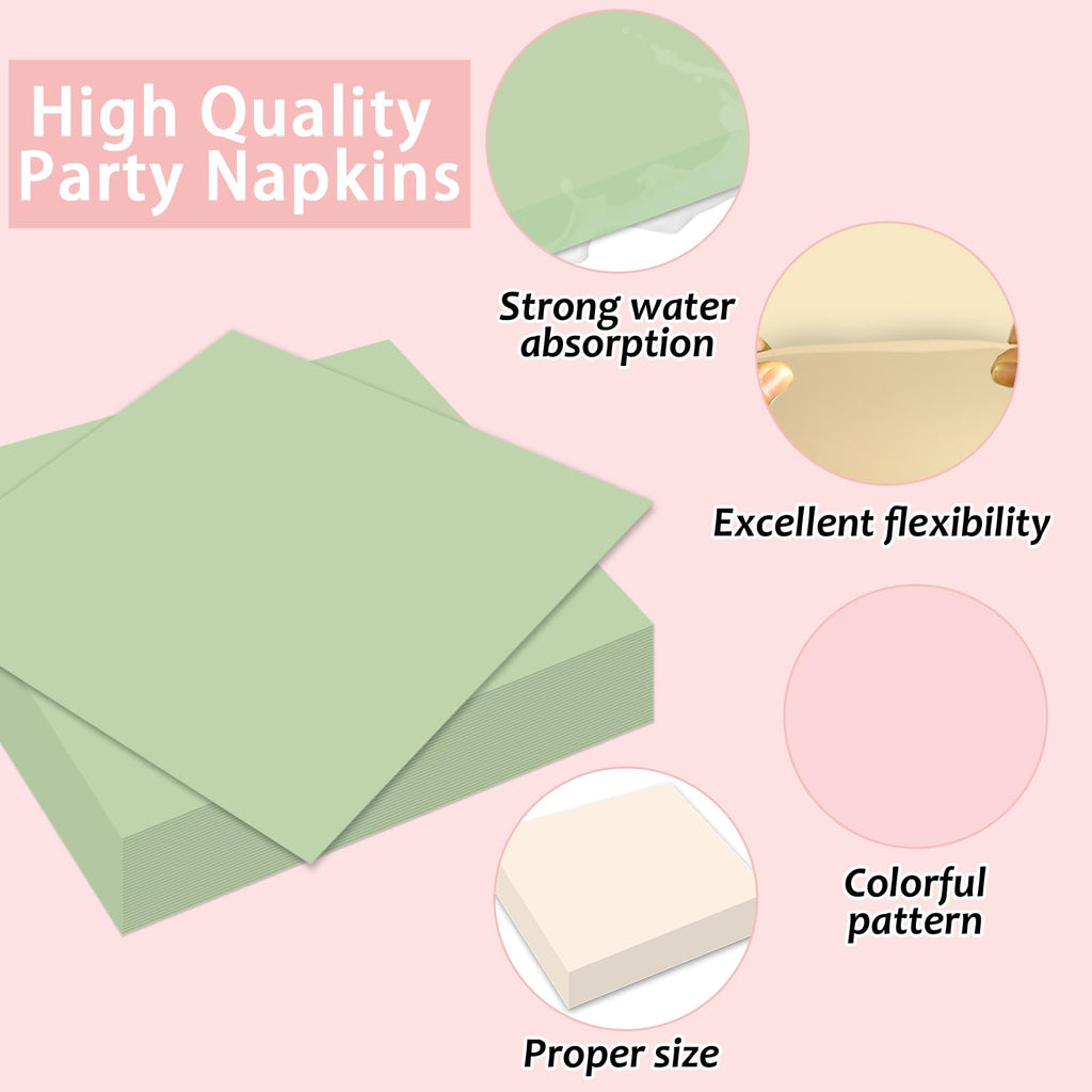 Oitnlaughter 96Pcs Pink & Sage Green Boho Tableware Set for 24 Guests | Plates, Napkins & Forks