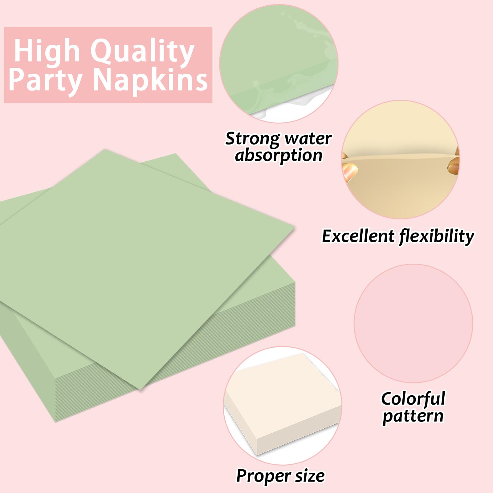 Oitnlaughter 96Pcs Pink & Sage Green Boho Tableware Set for 24 Guests | Plates, Napkins & Forks