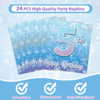 Oitnlaughter Snowflake Winter Wonderland – 5th Birthday Disposable Dinnerware Set | 24 Plates, 24 Napkins, 12 Blue & 12 Purple Forks