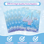 Oitnlaughter Snowflake Winter Wonderland 4th Birthday Dinnerware Set – Plates, Napkins & Forks for Kids (24 Guests)