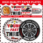 Oitnlaughter 96-Piece Race Car Party Set – Plates, Napkins & Forks for 3rd Birthday