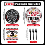 Oitnlaughter 96-Piece Race Car Party Set – Plates, Napkins & Forks for 3rd Birthday