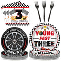 Oitnlaughter 96-Piece Race Car Party Set – Plates, Napkins & Forks for 3rd Birthday