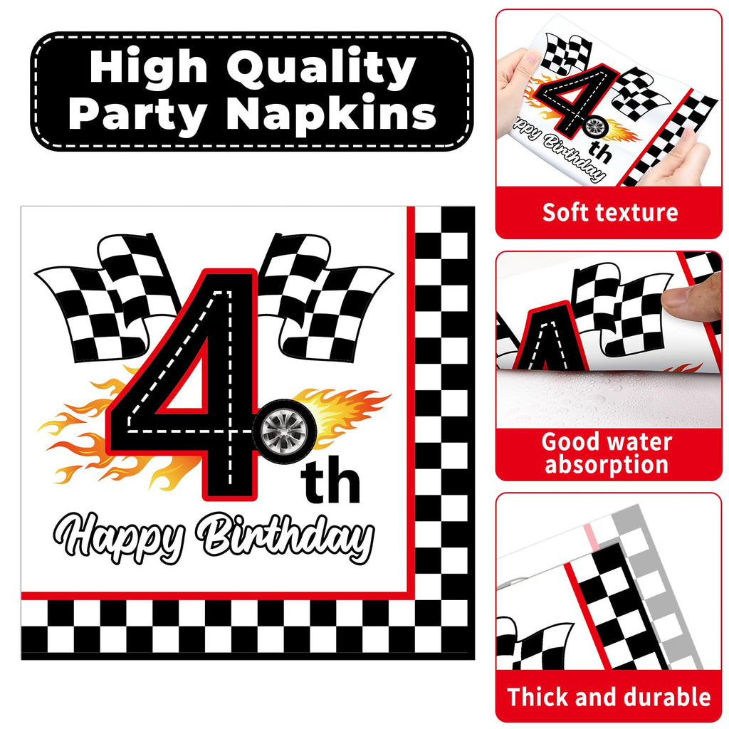 Oitnlaughter 96Pcs Racing Car Birthday Party Plates & Napkins – Four Speed Checkered Flag Tableware for Kids