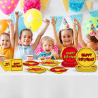Oitnlaughter 96PCS Cartoon Birthday Plates & Napkins Set – Red & Yellow Animation Dinnerware Serves 24
