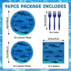 Oitnlaughter 96-Piece Shark Birthday Tableware Set – Ocean Undersea Party Decor