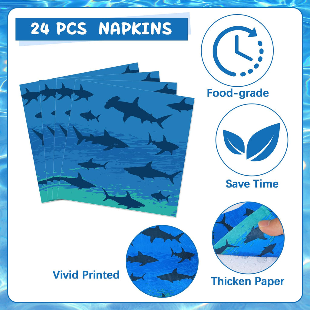 Oitnlaughter 96-Piece Shark Birthday Tableware Set – Ocean Undersea Party Decor