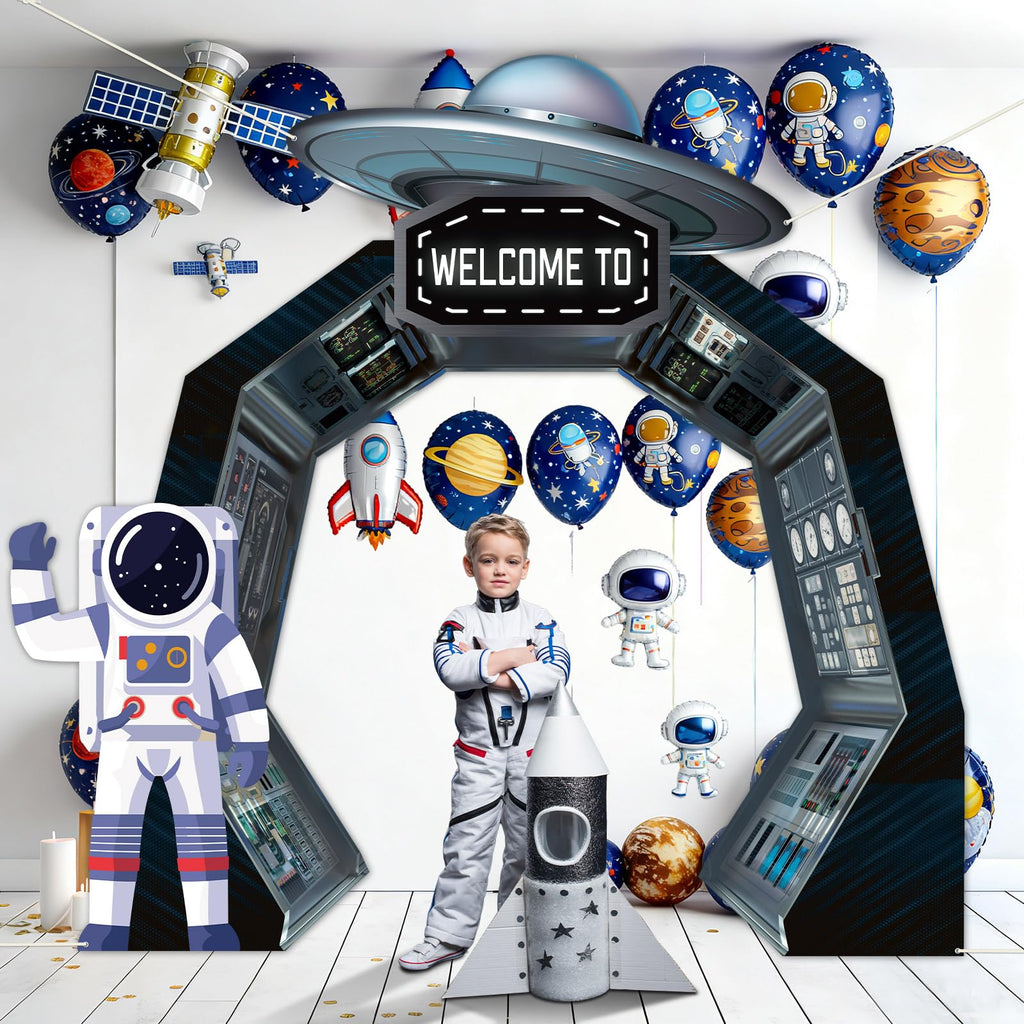Oitnlaughter 3Pcs Outer Space Porch Banner – Space Birthday Party Decorations & Photo Backdrops