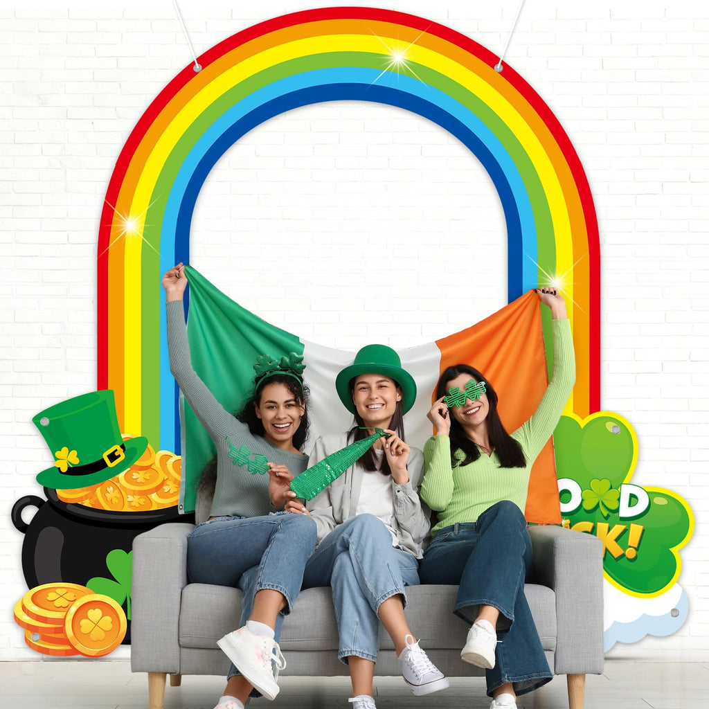 Oitnlaughter 3-Piece St. Patrick's Day Rainbow Door Banner – Shamrock & Gold Pot Porch Sign, Indoor/Outdoor Decor