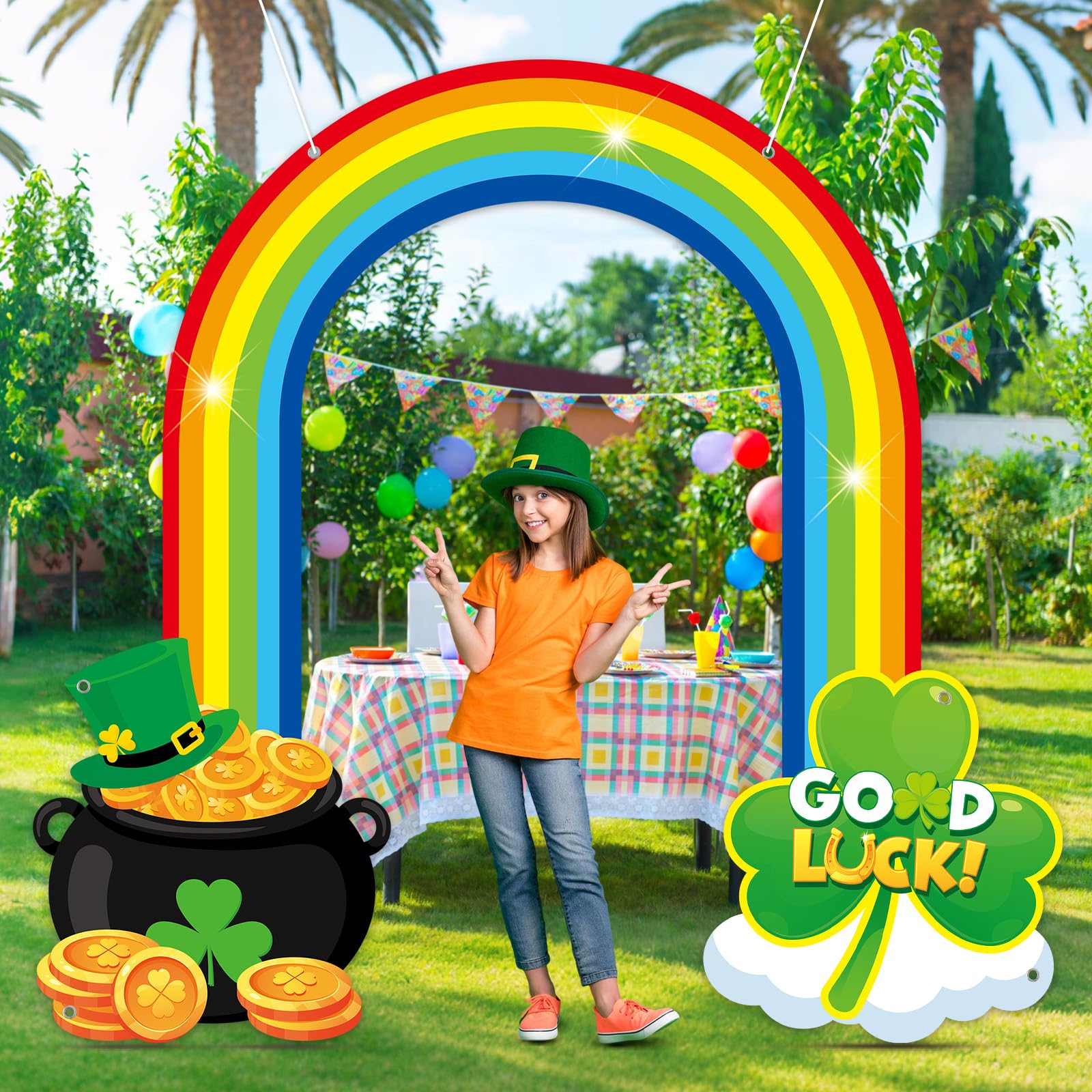 Oitnlaughter 3-Piece St. Patrick's Day Rainbow Door Banner – Shamrock & Gold Pot Porch Sign, Indoor/Outdoor Decor