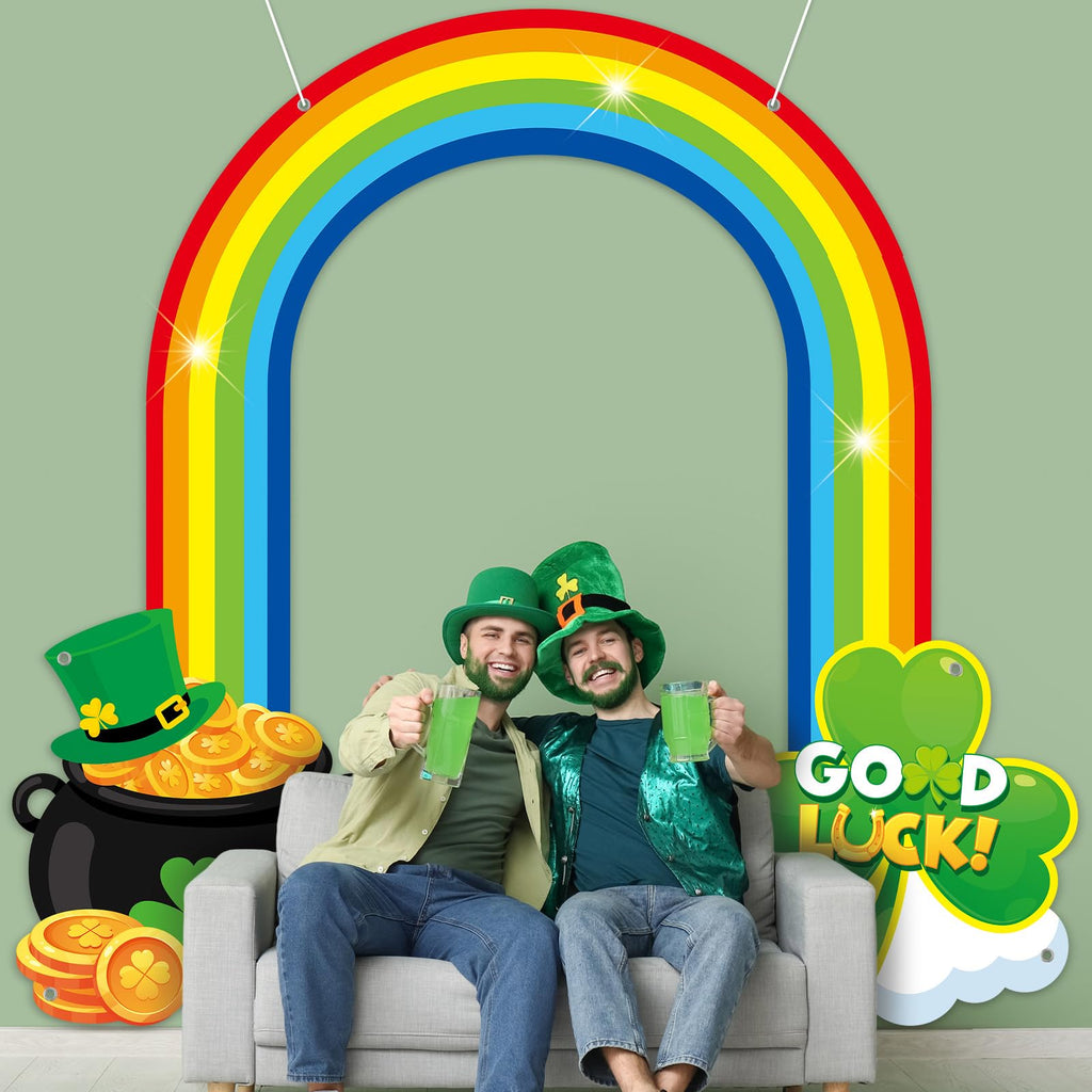 Oitnlaughter 3-Piece St. Patrick's Day Rainbow Door Banner – Shamrock & Gold Pot Porch Sign, Indoor/Outdoor Decor