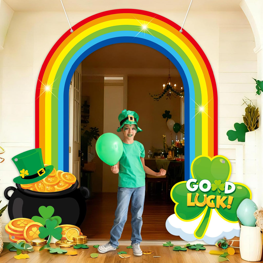 Oitnlaughter 3-Piece St. Patrick's Day Rainbow Door Banner – Shamrock & Gold Pot Porch Sign, Indoor/Outdoor Decor