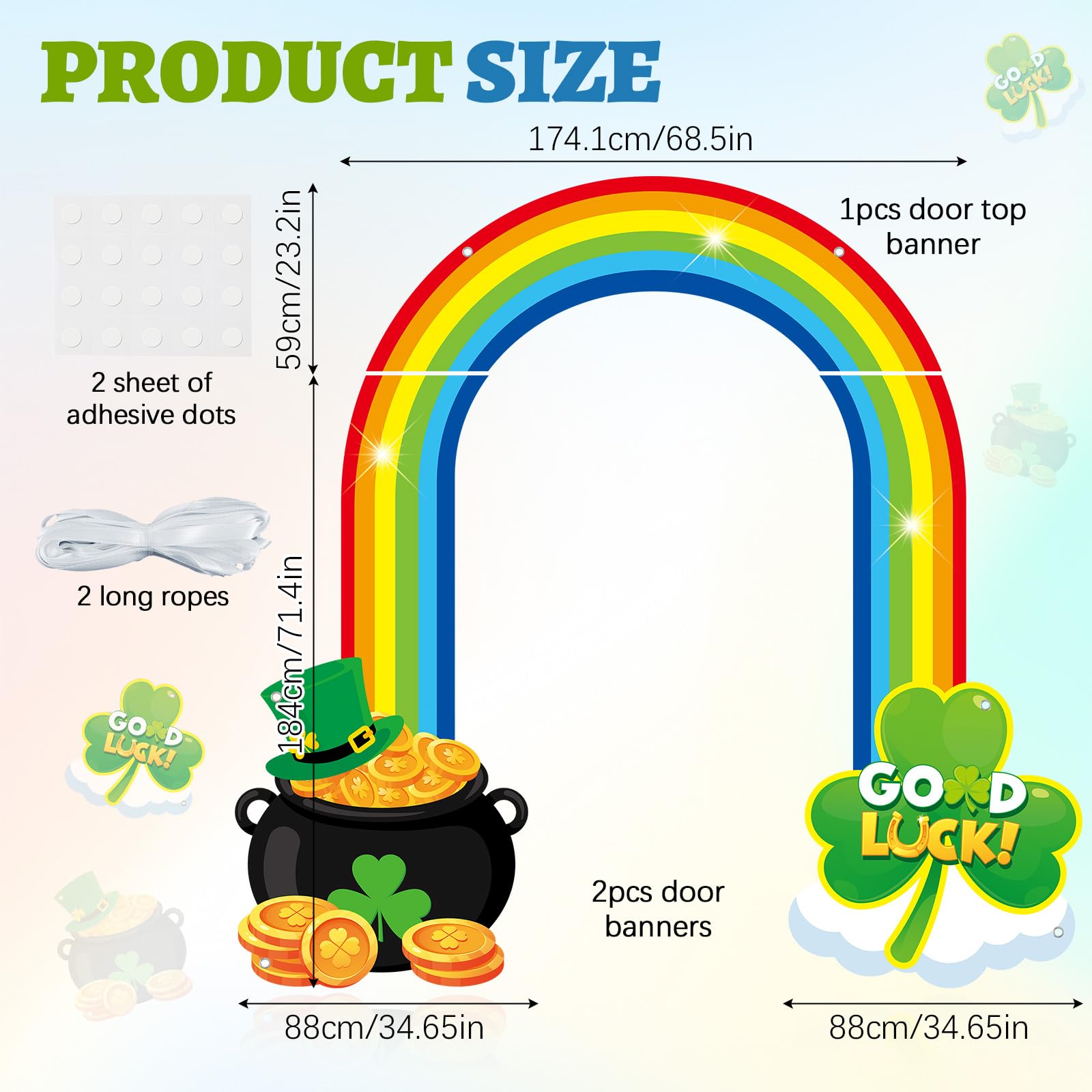 Oitnlaughter 3-Piece St. Patrick's Day Rainbow Door Banner – Shamrock & Gold Pot Porch Sign, Indoor/Outdoor Decor