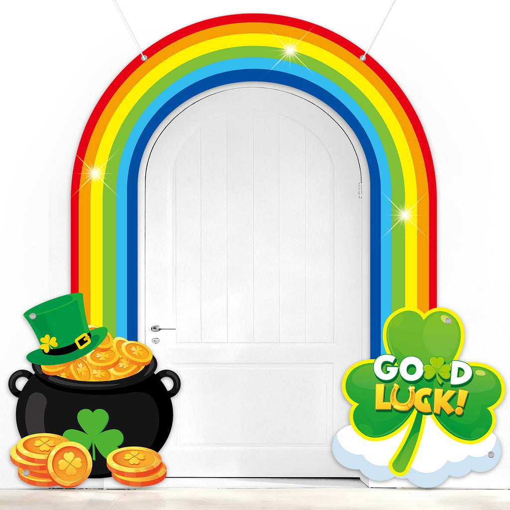 Oitnlaughter 3-Piece St. Patrick's Day Rainbow Door Banner – Shamrock & Gold Pot Porch Sign, Indoor/Outdoor Decor