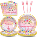 Oitnlaughter 96Pcs Four Ever Magical Unicorn Party Plates & Napkins – 24 Guests