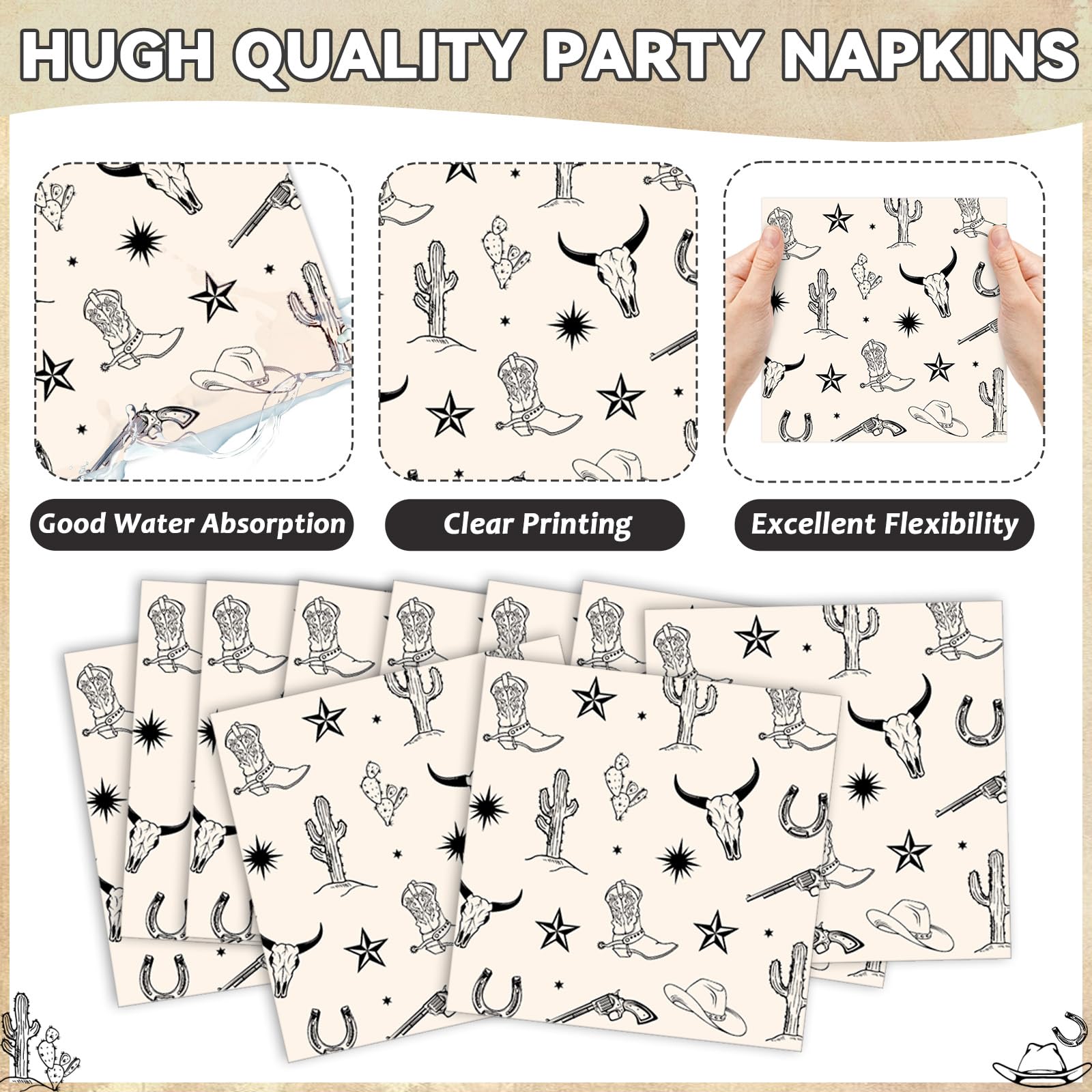 Oitnlaughter 96Pcs Western Cowboy Party Plates & Napkins Set | Rodeo Wild West Tableware for Parties
