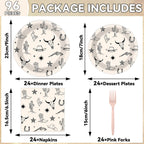 Oitnlaughter 96Pcs Western Cowboy Party Plates & Napkins Set | Rodeo Wild West Tableware for Parties