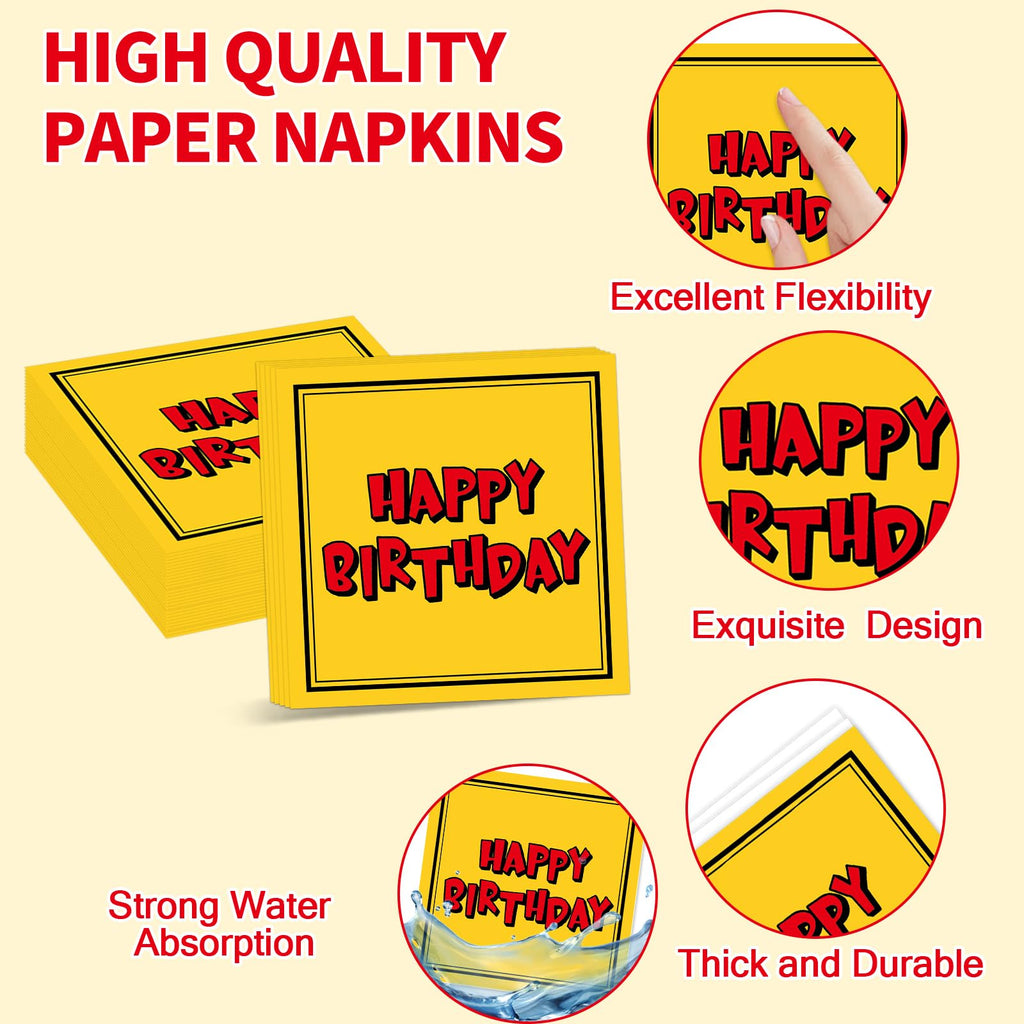 Oitnlaughter 96PCS Cartoon Birthday Plates & Napkins Set – Red & Yellow Animation Dinnerware Serves 24