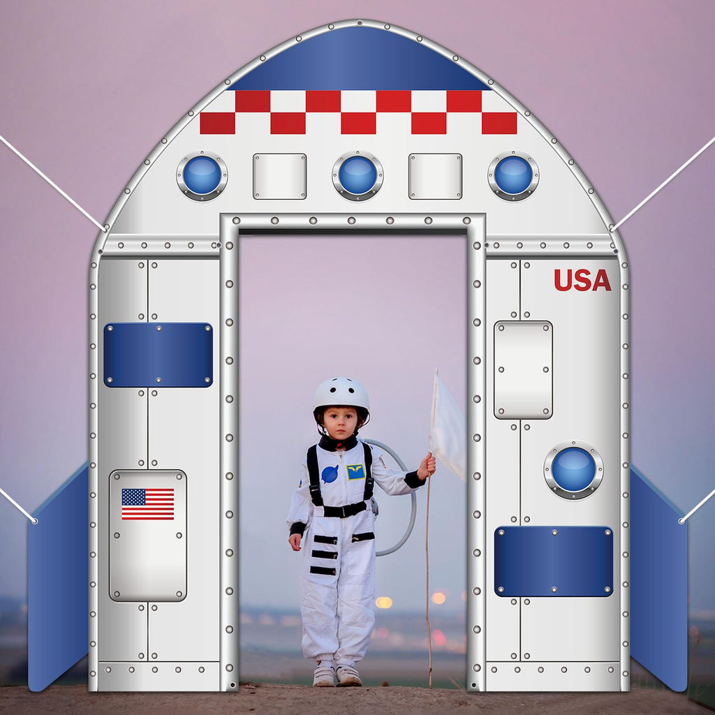 OJustBeOK Outer Space Door Banner – Galaxy Alien Theme Rocket Ship Backdrop