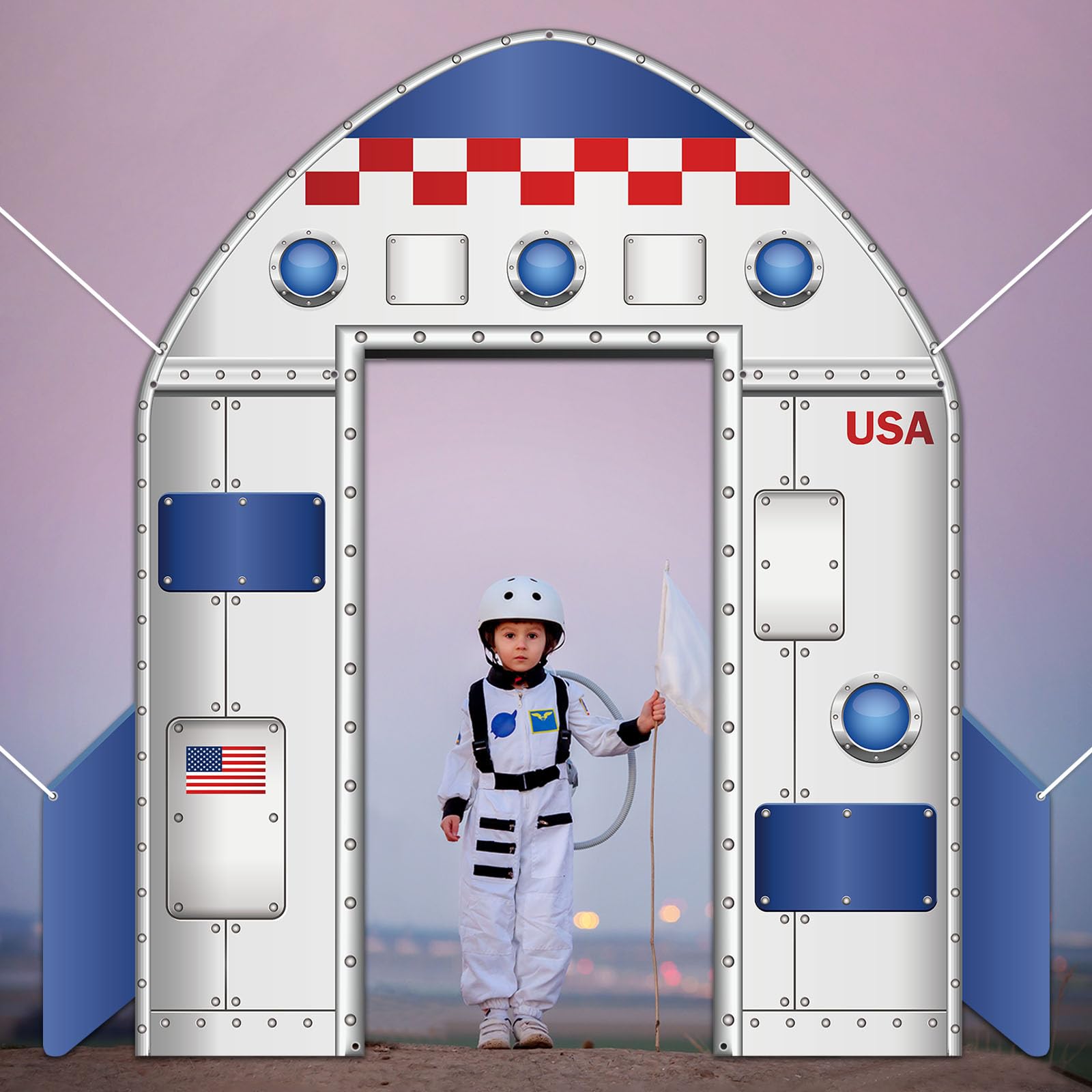 OJustBeOK Outer Space Door Banner – Galaxy Alien Theme Rocket Ship Backdrop