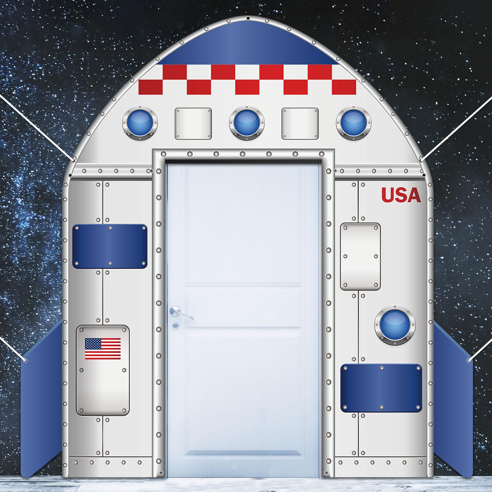 OJustBeOK Outer Space Door Banner – Galaxy Alien Theme Rocket Ship Backdrop