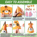 ojustbeok 24PCS Jungle Animal Party Hats – Safari Cone Hats for DIY Animal Theme Parties