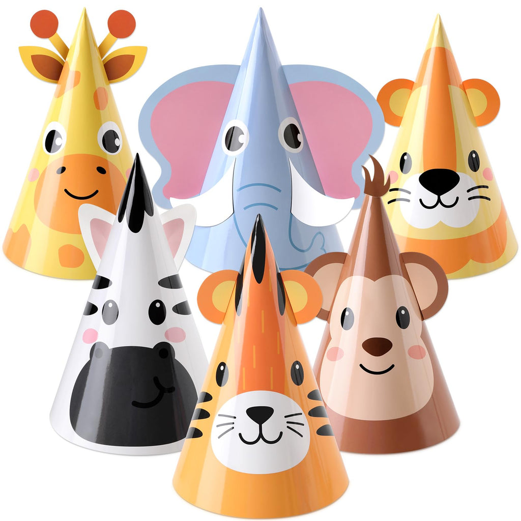 ojustbeok 24PCS Jungle Animal Party Hats – Safari Cone Hats for DIY Animal Theme Parties