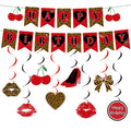 OjustBeOk 18Pcs Cheetah Cherry Birthday Party Decorations – Leopard Print Banner & Hanging Swirls