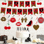 OjustBeOk 18Pcs Cheetah Cherry Birthday Party Decorations – Leopard Print Banner & Hanging Swirls