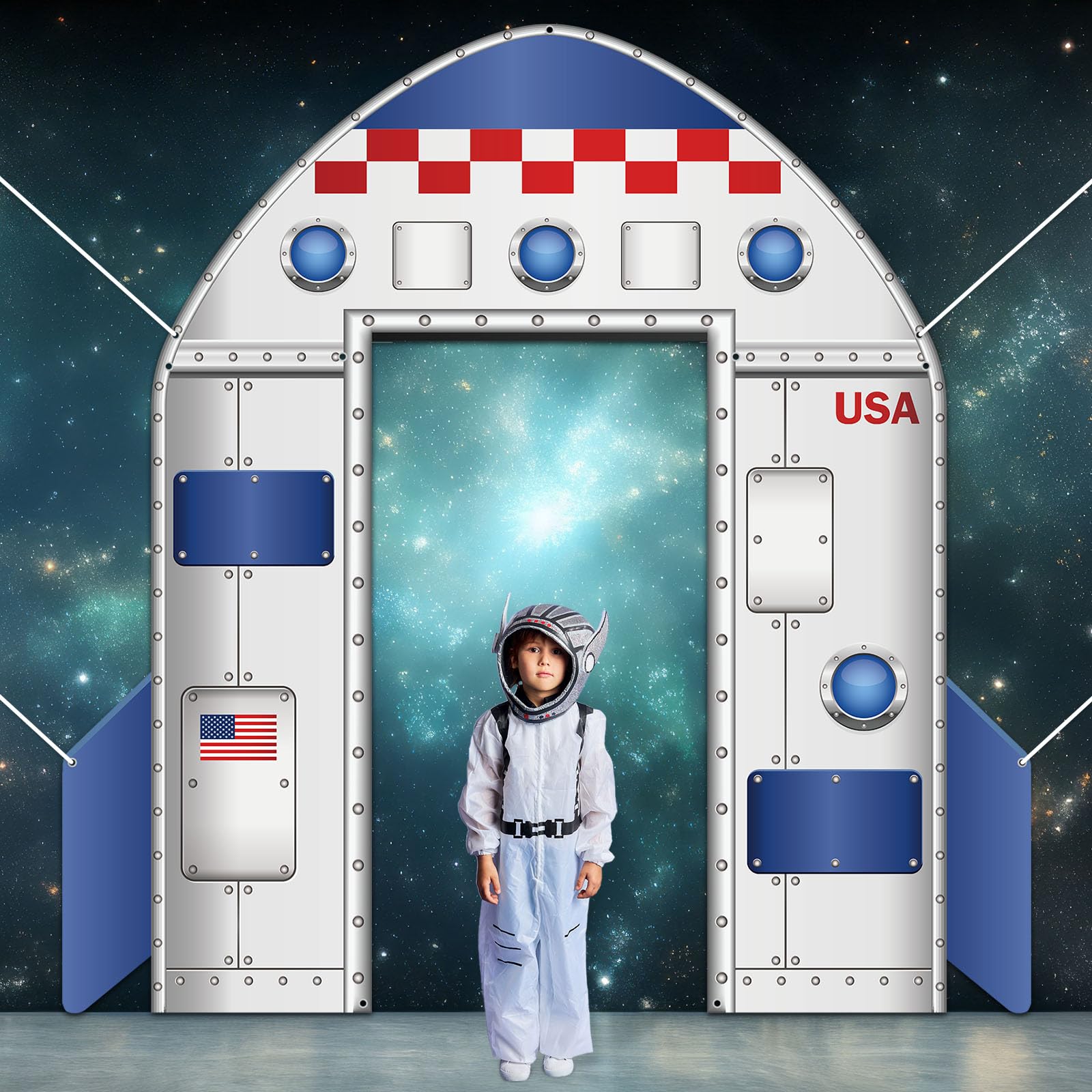 OJustBeOK Outer Space Door Banner – Galaxy Alien Theme Rocket Ship Backdrop