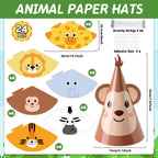 ojustbeok 24PCS Jungle Animal Party Hats – Safari Cone Hats for DIY Animal Theme Parties
