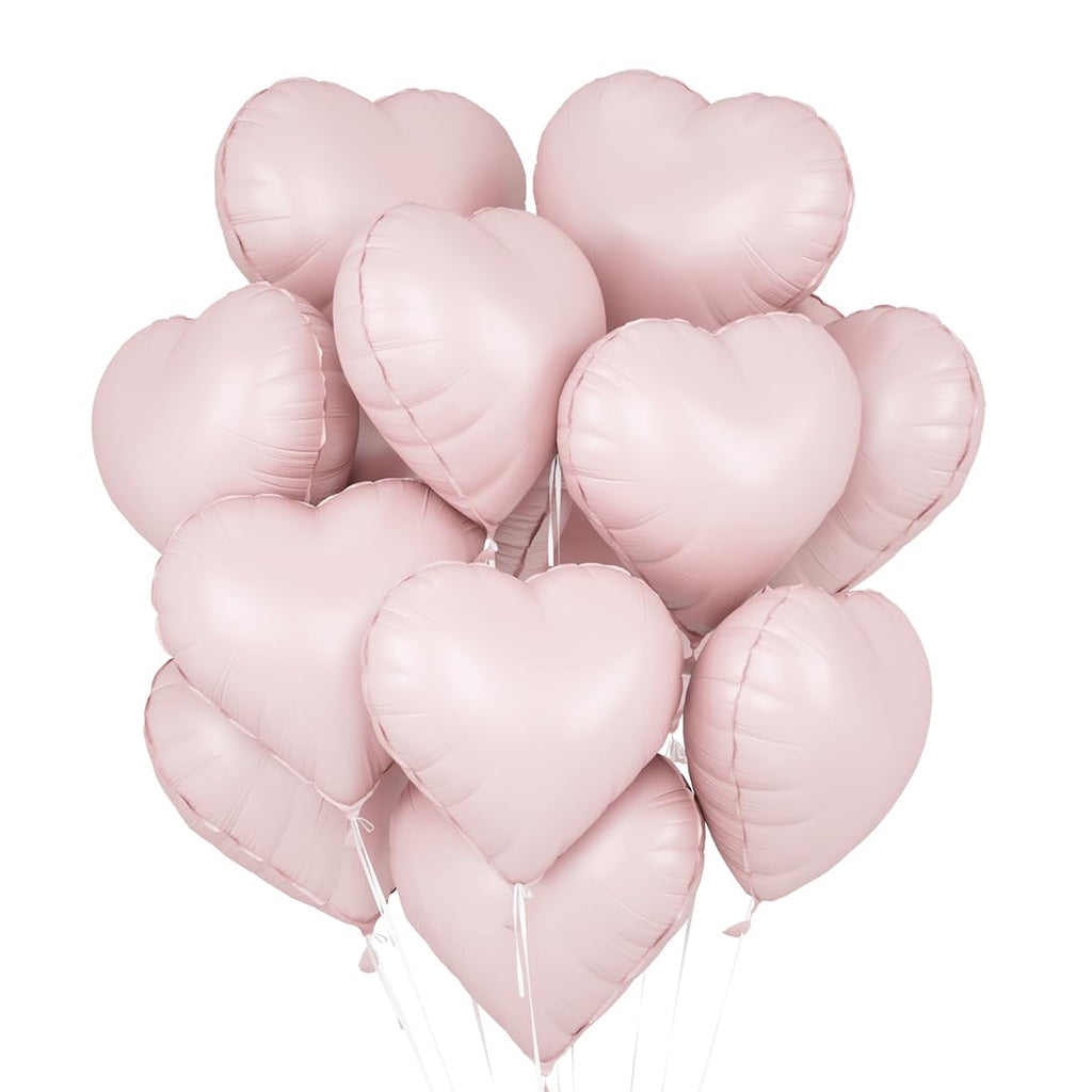 O-Kinee Baby Pink Heart Foil Balloons – 12-Pack, 18-Inch Heart Balloons for Valentines, Weddings