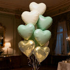 O-Kinee Sage Green Gold White Heart Balloons – 12Pcs, 18in Foil Hearts for Wedding, Baby Shower, Birthday