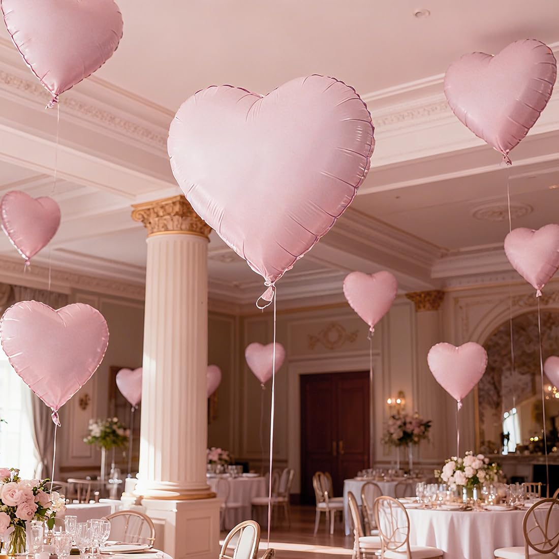 O-Kinee Baby Pink Heart Foil Balloons – 12-Pack, 18-Inch Heart Balloons for Valentines, Weddings