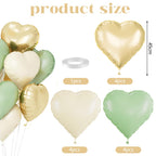 O-Kinee Sage Green Gold White Heart Balloons – 12Pcs, 18in Foil Hearts for Wedding, Baby Shower, Birthday