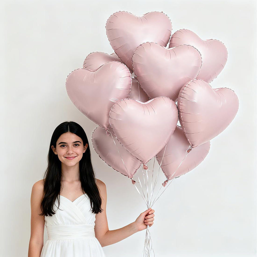 O-Kinee Baby Pink Heart Foil Balloons – 12-Pack, 18-Inch Heart Balloons for Valentines, Weddings