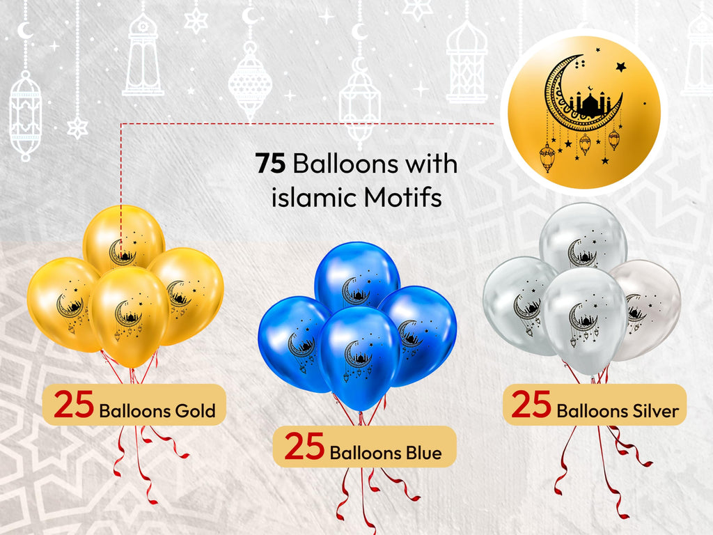 OLEEK Ramadan Balloons Set – Lantern & Halal Shapes (75-Pack)
