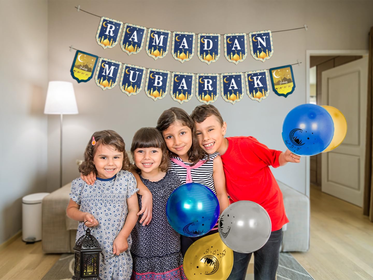 OLEEK Ramadan Balloons Set – Lantern & Halal Shapes (75-Pack)