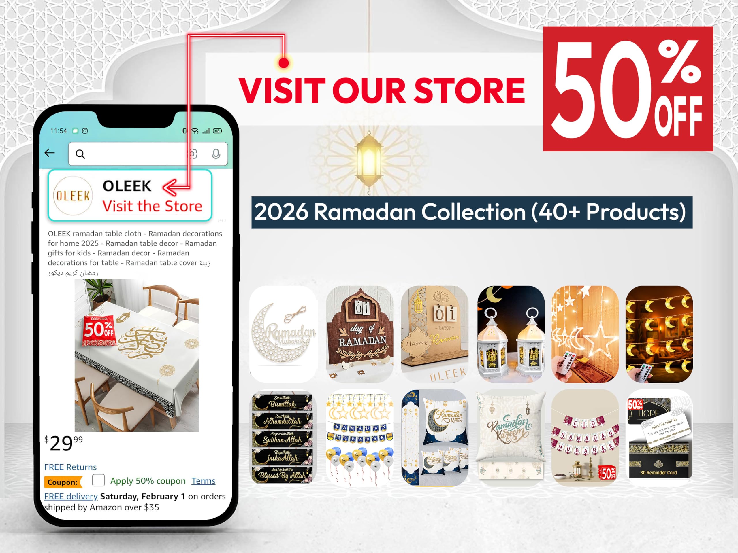 OLEEK Ramadan Balloons Set – Lantern & Halal Shapes (75-Pack)