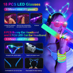 OLUPP 282 PCS Glow in the Dark Party Supplies — LED Glasses, Foam Sticks & Headbands
