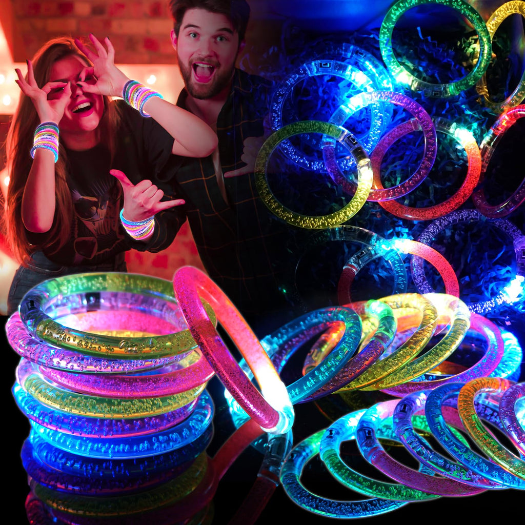 OLUPP 28 Pack Glow Bracelets – 6-Color LED Light Up Party Favors
