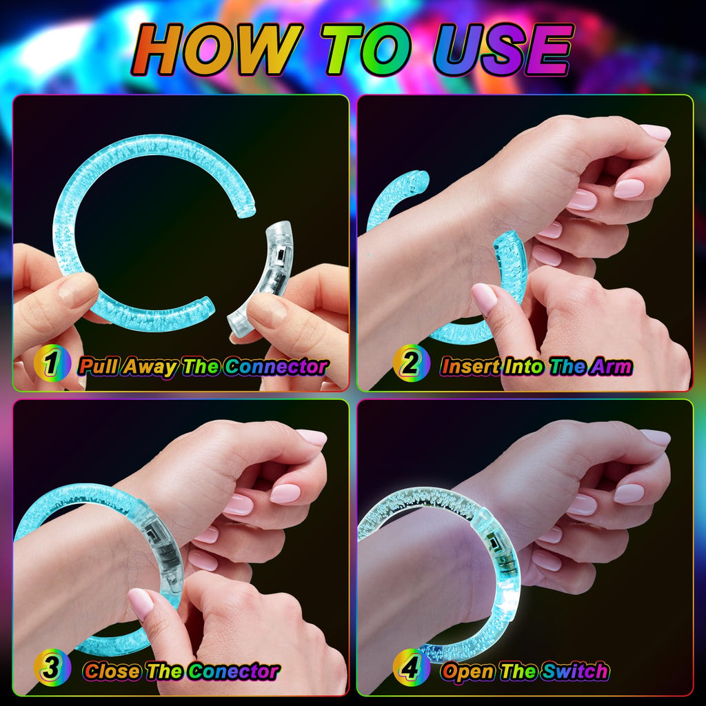 OLUPP 28 Pack Glow Bracelets – 6-Color LED Light Up Party Favors