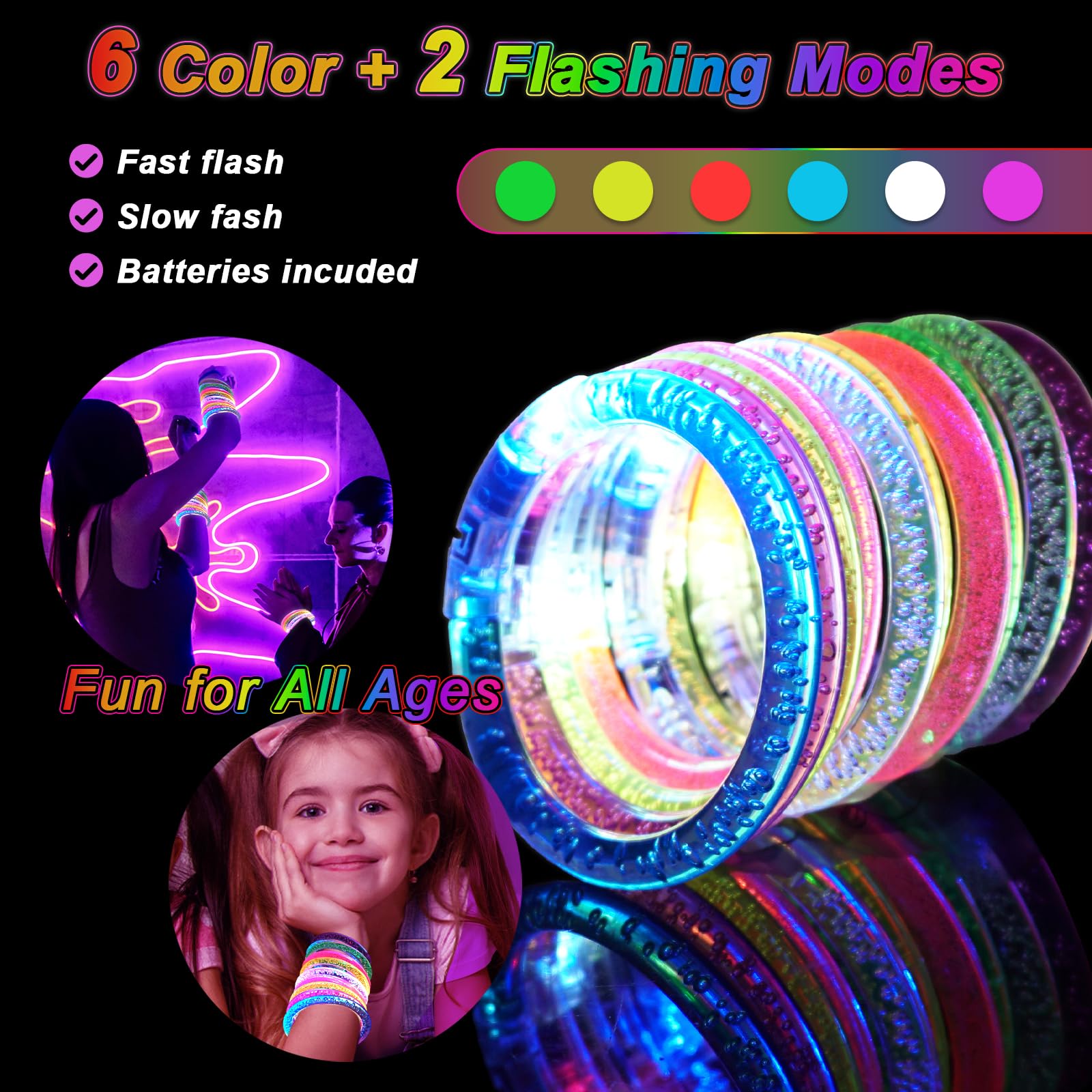 OLUPP 28 Pack Glow Bracelets – 6-Color LED Light Up Party Favors