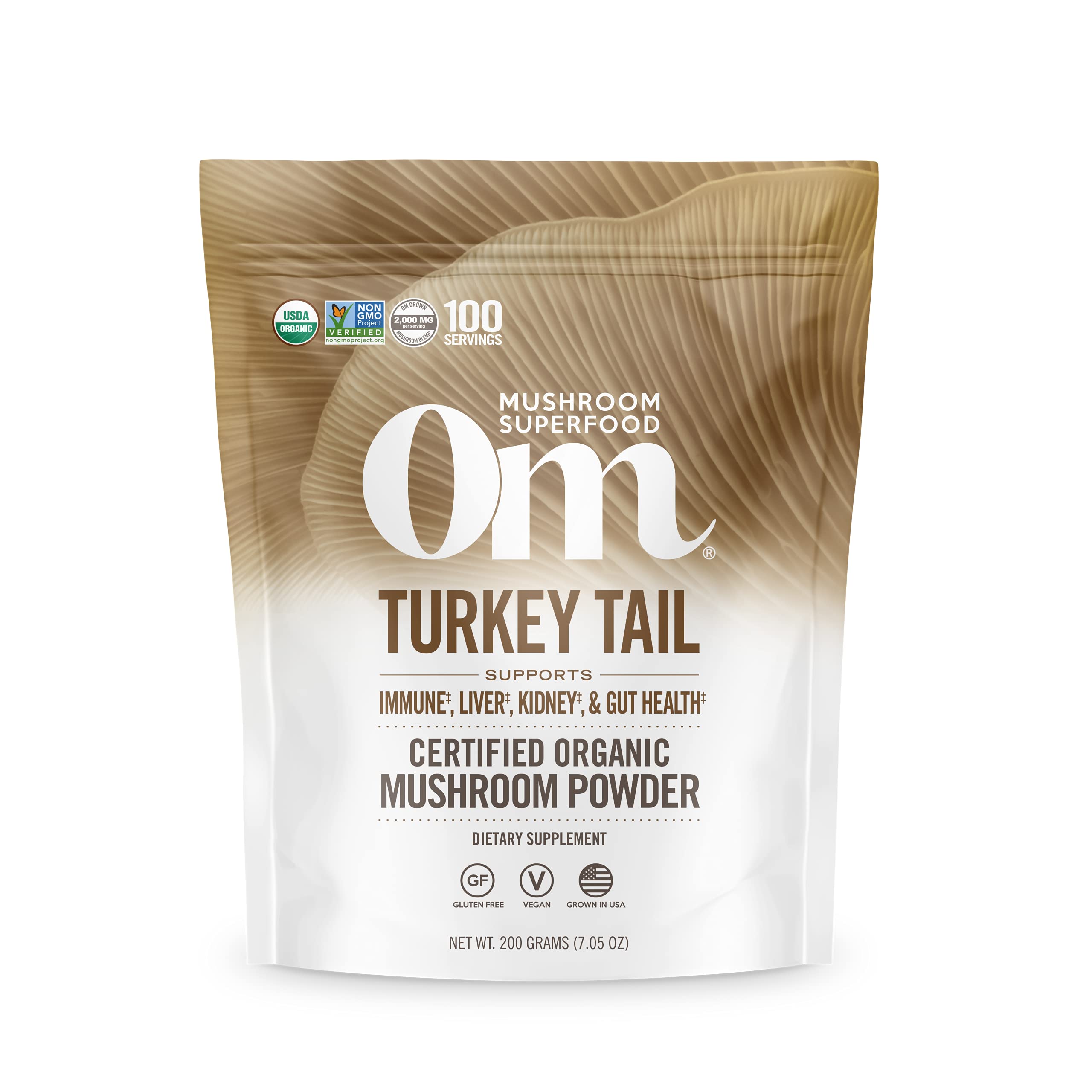 Om Mushroom Superfood Coriolus-Pulver – 100 % Bio-Pilzpulver – 200 g, 100 Portionen
