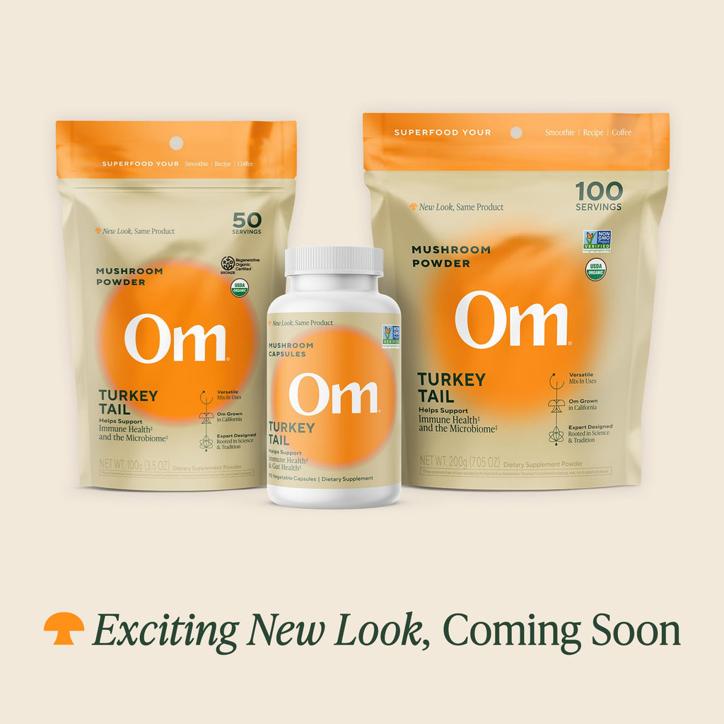 Om Mushroom Superfood Coriolus-Pulver – 100 % Bio-Pilzpulver – 200 g, 100 Portionen