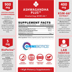OmniBiotics Organic Ashwagandha – 1300mg Total Strength, 120 Vegan Caps
