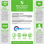 OmniBiotics Organic Milk Thistle 1500mg | 4X Concentrated Extract | 120 Vegan Capsules