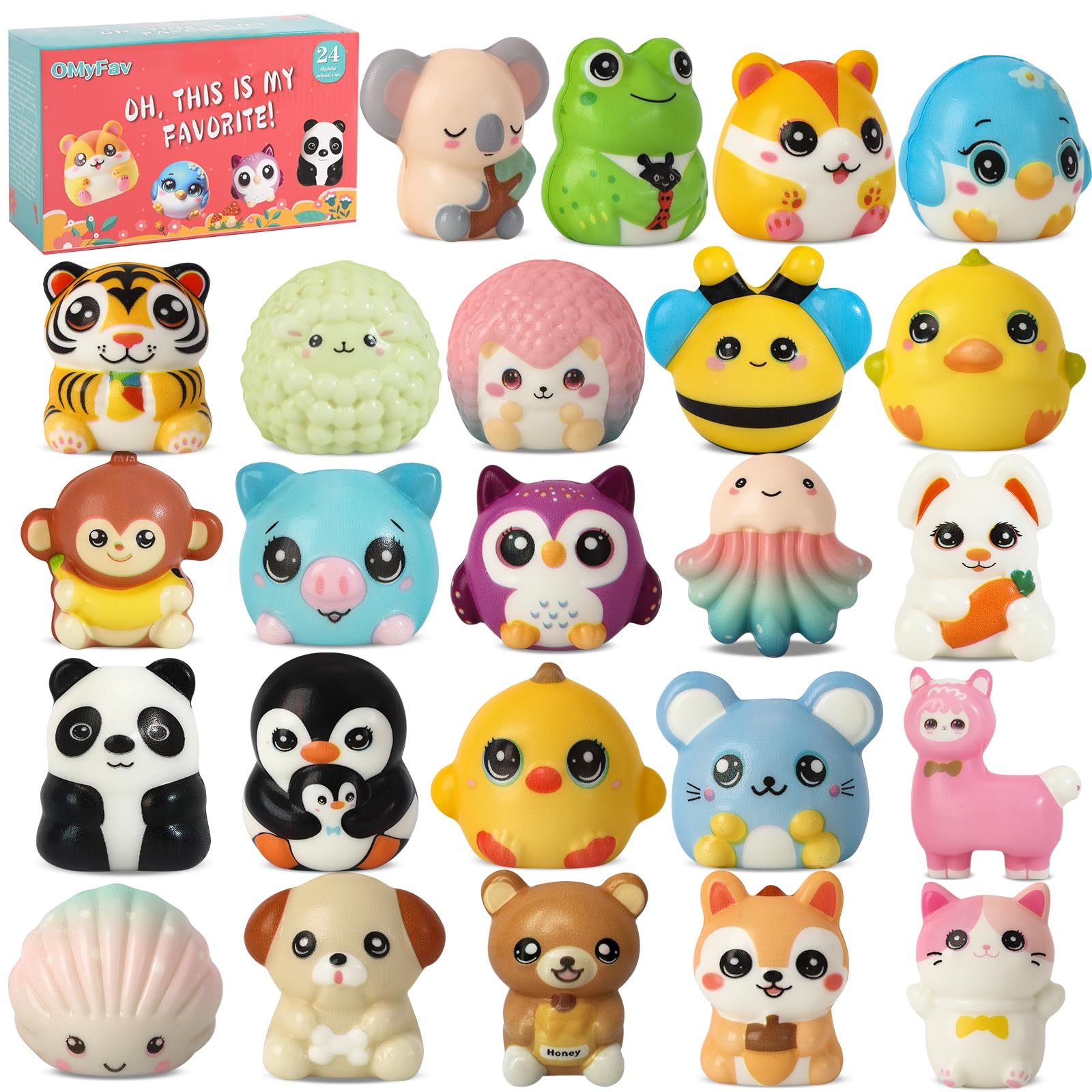 OMyFav 24PCS Kids Party Favors – Cute Squishy Toys, Easter Egg Fillers & Classroom Prizes