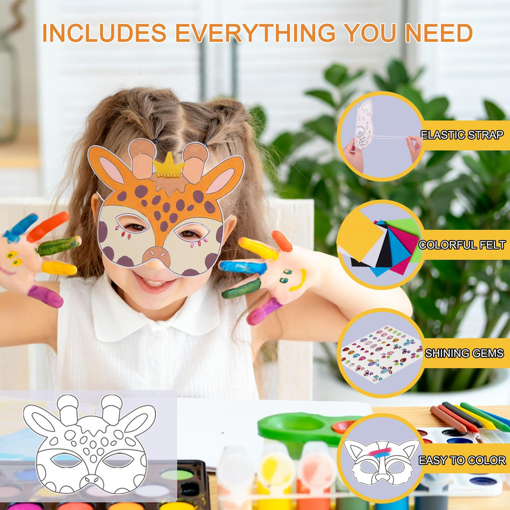 OPPKIE DIY 20-Piece Animal Mask Kit with Gem Stickers & Felt | Kids Party Favors & Craft Supplies